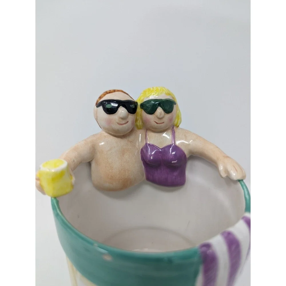 Vintage 1997 Ceramic Hot Tub Planter Hotter Tub‎ Cutlery Utensil Holder Couple